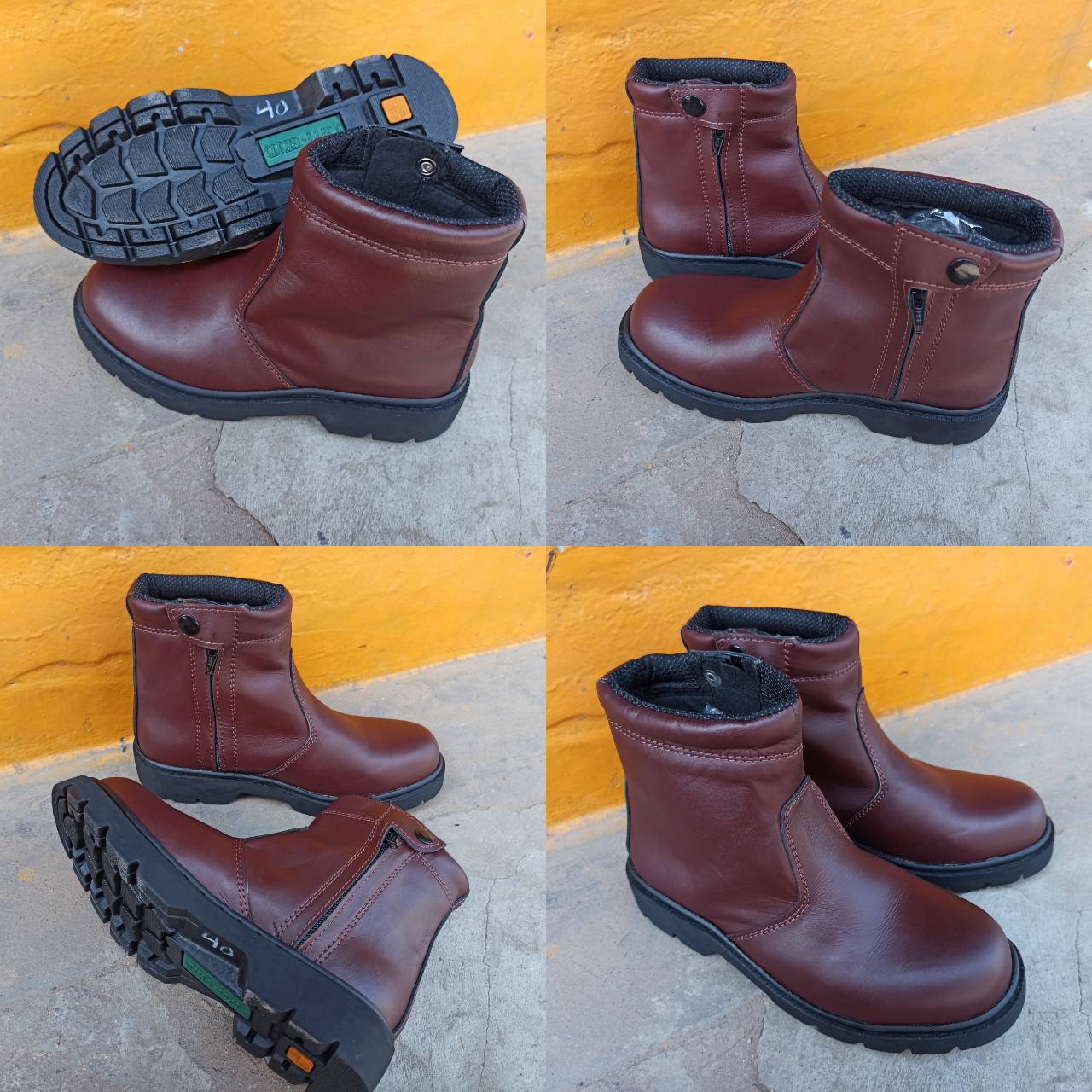 รองเท้าเซฟตี้ หัวเหล็ก หุ้มข้อ ซิปข้าง หนัง สีน้ำตาลsize39-45