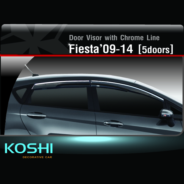 กันสาดคิ้วโครเมี่ยม (เคฟล่า) Ford Fiesta 2009-14 รุ่น 5 ประตู ยี่ห้อ Koshi
