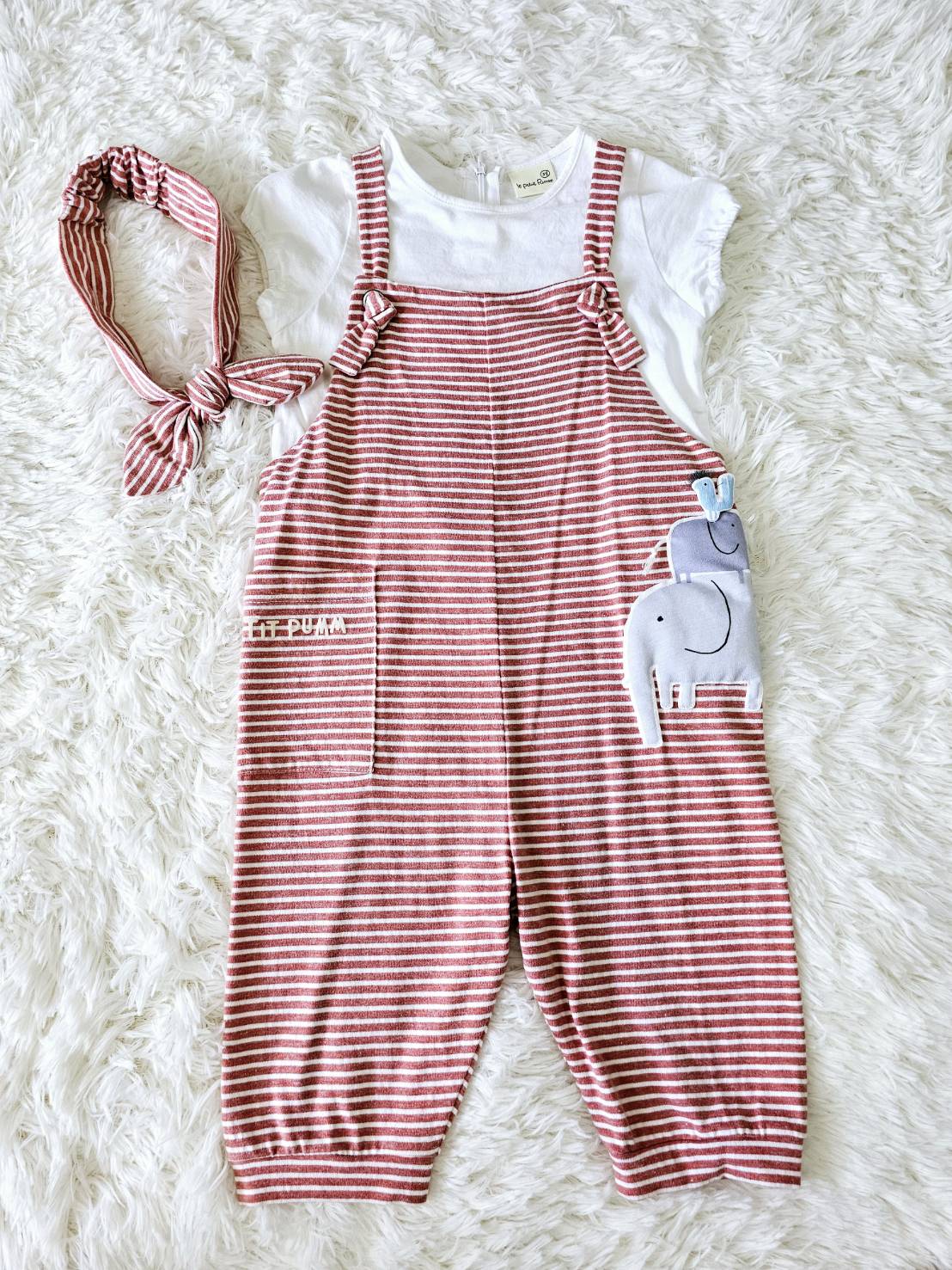 Jumpsuit ไซส์ 3y +ผ้าคาดผม Le Petit Pumm by ChaLom มือสอง เหมือนใหม่ ไม่มีตำหนิ