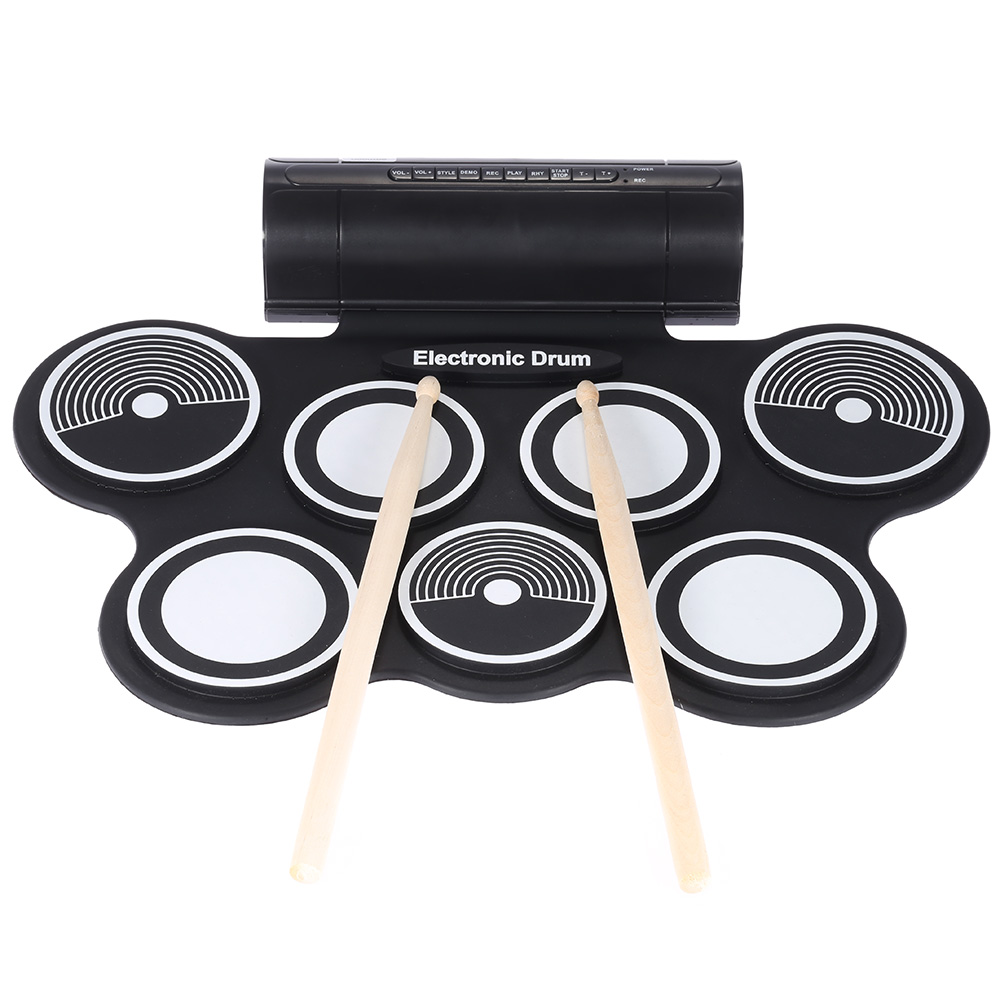Electronic Drum Pad Kit Digital USB MIDI Roll-up with Drumstick Foot Pedal 3.5mm Audio Cable