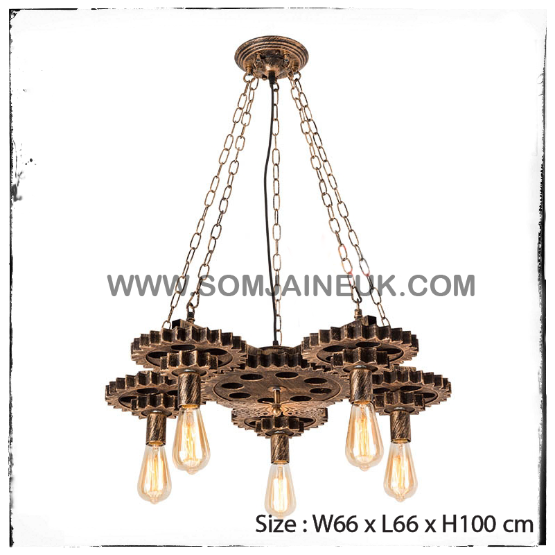 #013 โคมไฟเฟืองเกียร์หมุนได้แบบแขวนเพดาน สไตล์ลอฟท์ เรโทร (American Retro Gear Lamp) แถมฟรีหลอดเอดิสัน !!!