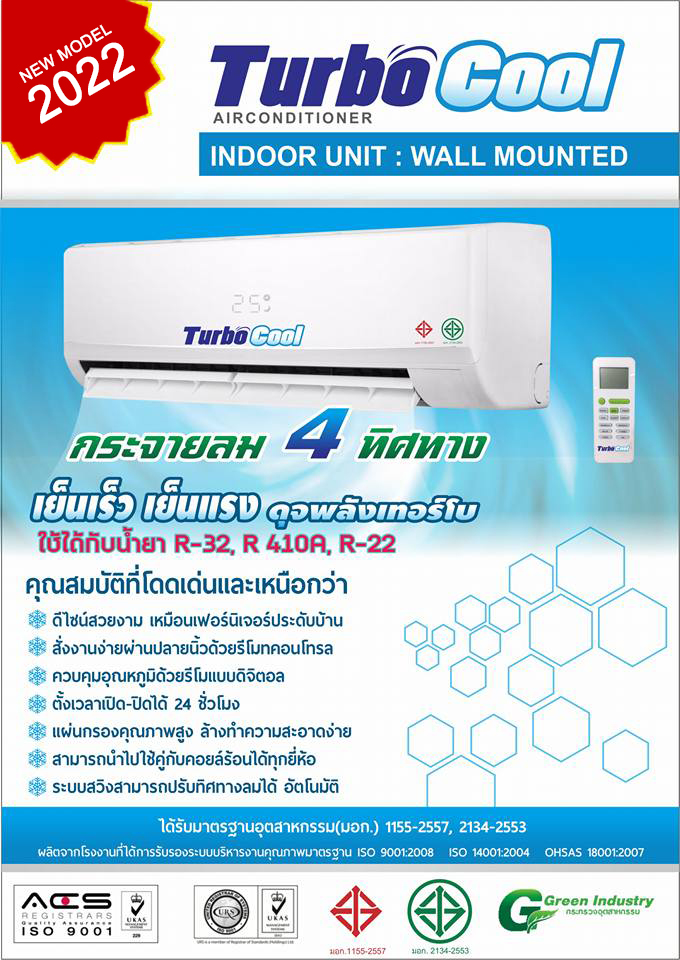 โครงแอร์คอล์ยเย็น TurboCool แบบติดผนัง ขนาด 13,000 BTU.