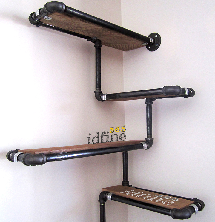 ชั้นวางของติดผนังมุมห้องสไตล์ Loft 5 ชั้น ท็อปไม้เต็งเก่า คุณภาพดี ราคาถูกใจ แถมฟรีที่เก็บกุญแจอัจฉริยะ