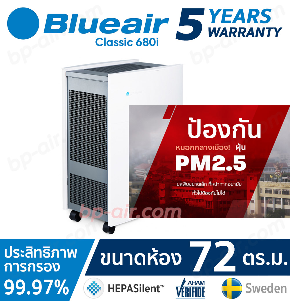 เครื่องฟอกอากาศ BlueAir รุ่น Classic 680i แผ่นกรอง Smokestop รองรับขนาดพื้นที่ 72 ตร.ม. กรอง PM2.5 ได้