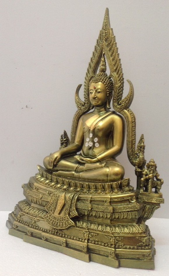 พระพุทธชินราช มวลสารผสมเหล็กน้ำพี้ สีเขียวราชาวดี 9นิ้ว