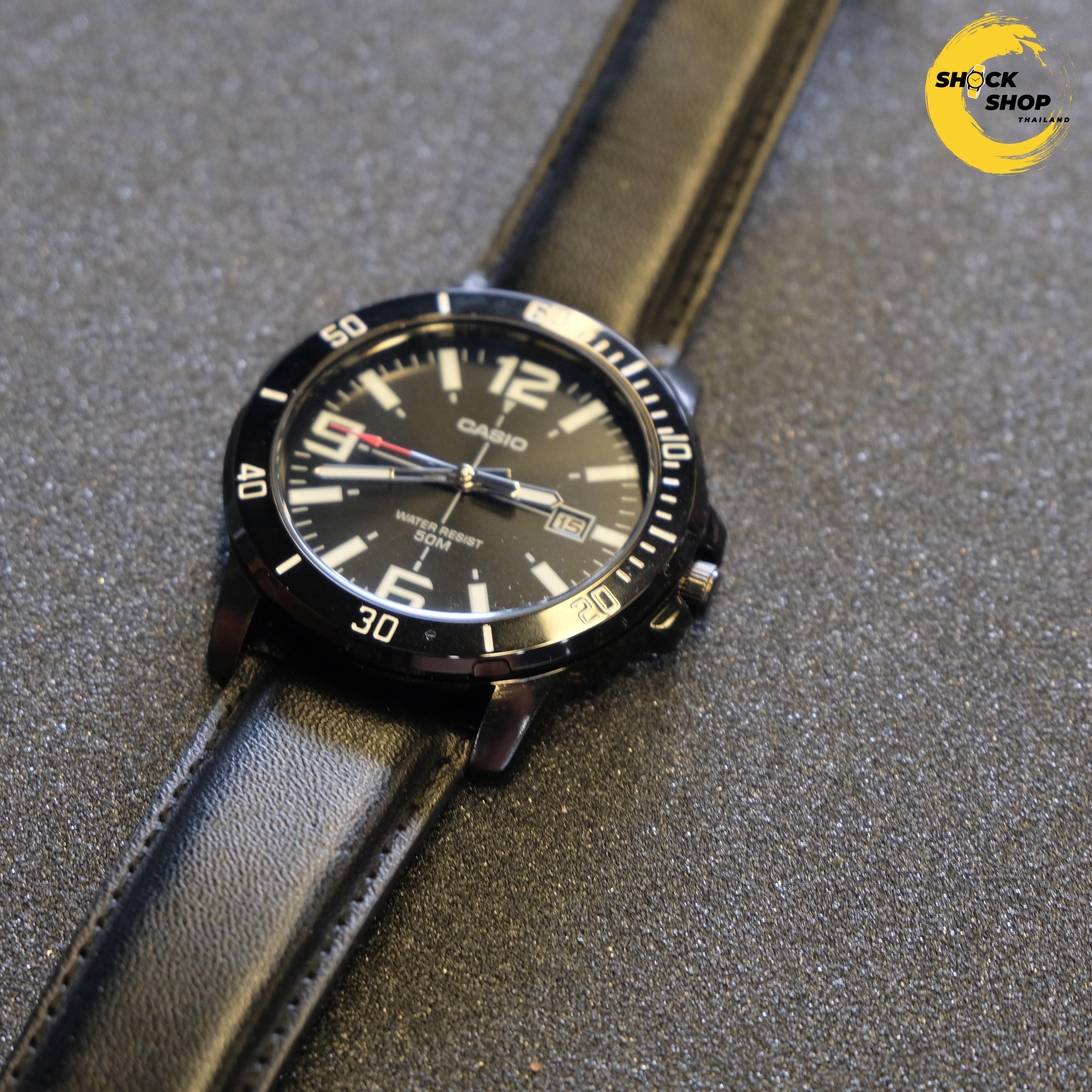 CASIO นาฬิกาผู้ชาย รุ่น MTP-VD01BL-1BV สายหนัง สีดำ คาสิโอ