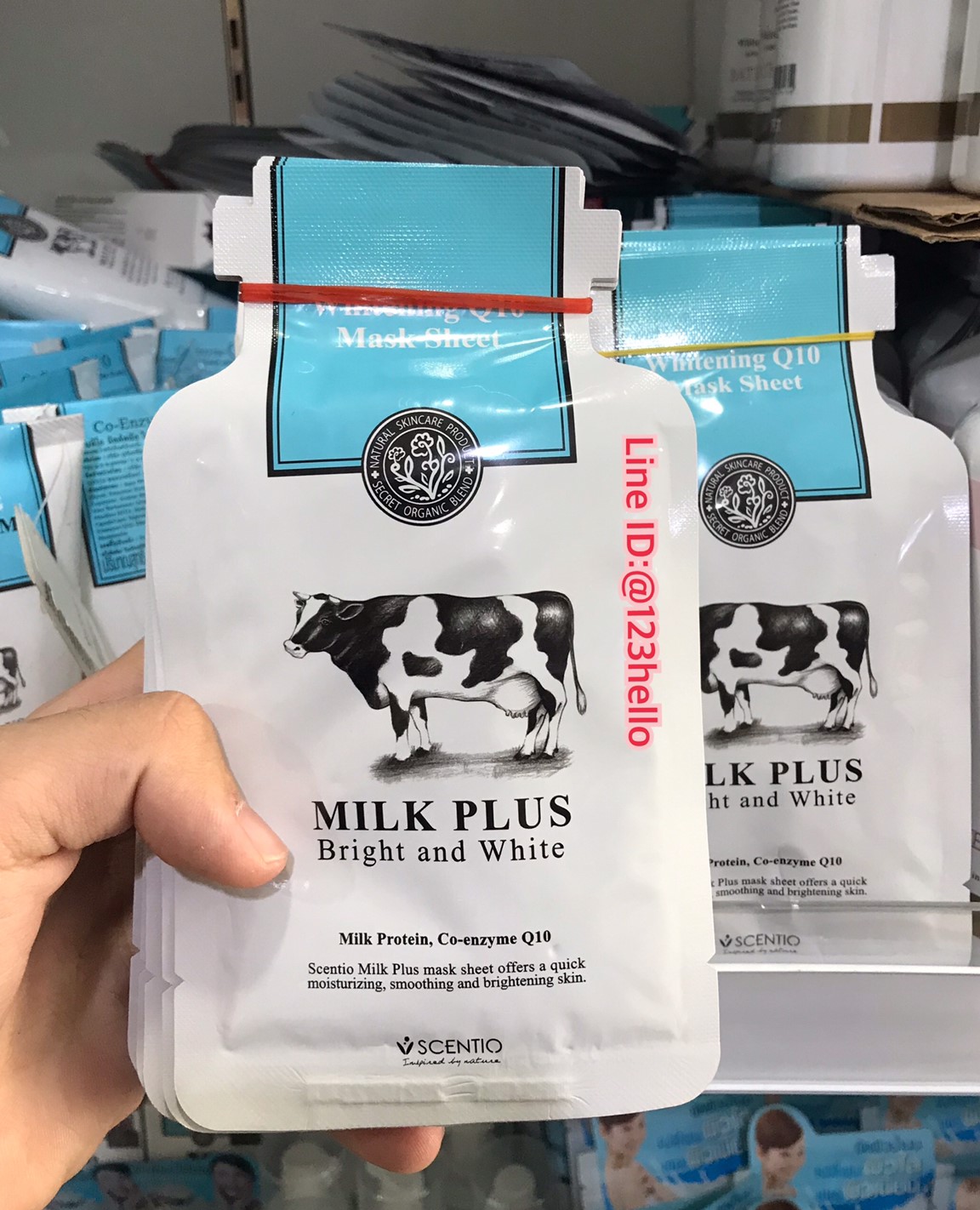 SCENTIO MILK PLUS Whitening Q10 Mask Sheet เซนทิโอ มิลค์ พลัส ไวท์เทนนิ่ง คิวเทน มาส์ค ชีท 1 แผ่น