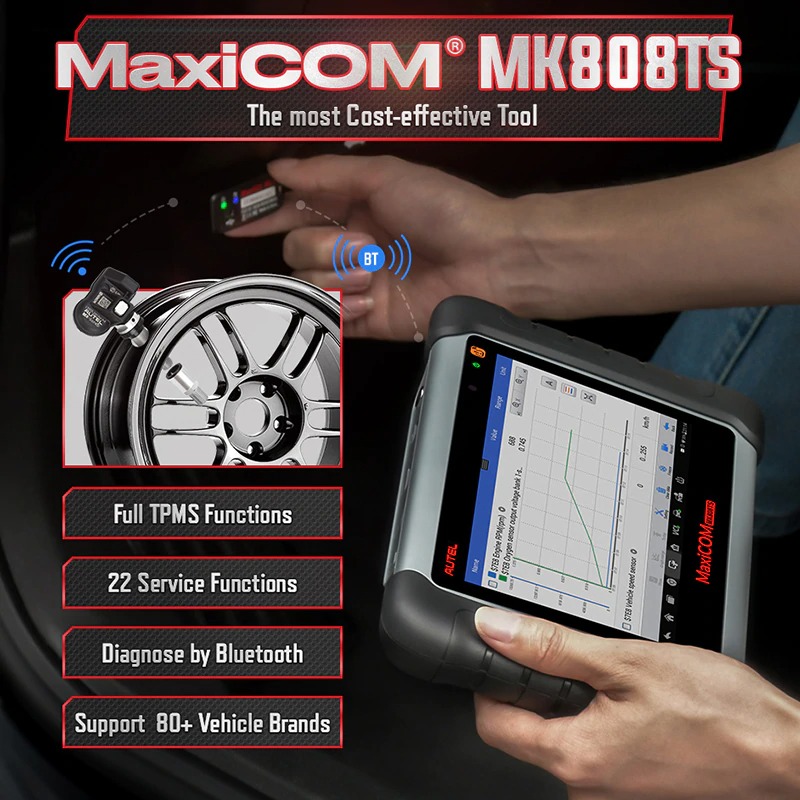 Autel MaxiCOM MK808TS bluetooth Scanner เครื่องวิเคราะห์ เครื่องมือสแกน รถยนต์ วินิจฉัยรถยนต์ เครื่องยนต์ ยานยนต์ เครื่องมือวิเคราะห์เครื่องยนต์ เครื่องมือ อ่านโค้ดต่างๆ Automotive car Diagnostic Tool TPMS OBD2