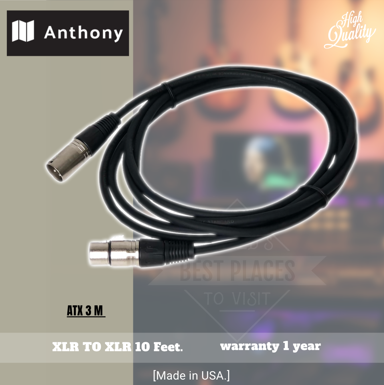 Anthony ATX 3M สายไมโครโฟน XLR To XLR Cable ความยาว 3 เมตร