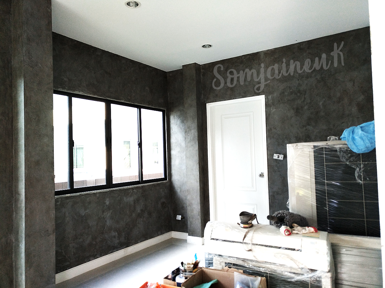 ฉาบผนังปูนลอฟท์บ้านเดี่ยว ชั้นล่างพื้นที่รวม 70 ตร.ม. @หมู่บ้าน H.Cape Serene สุขาภิบาล 2