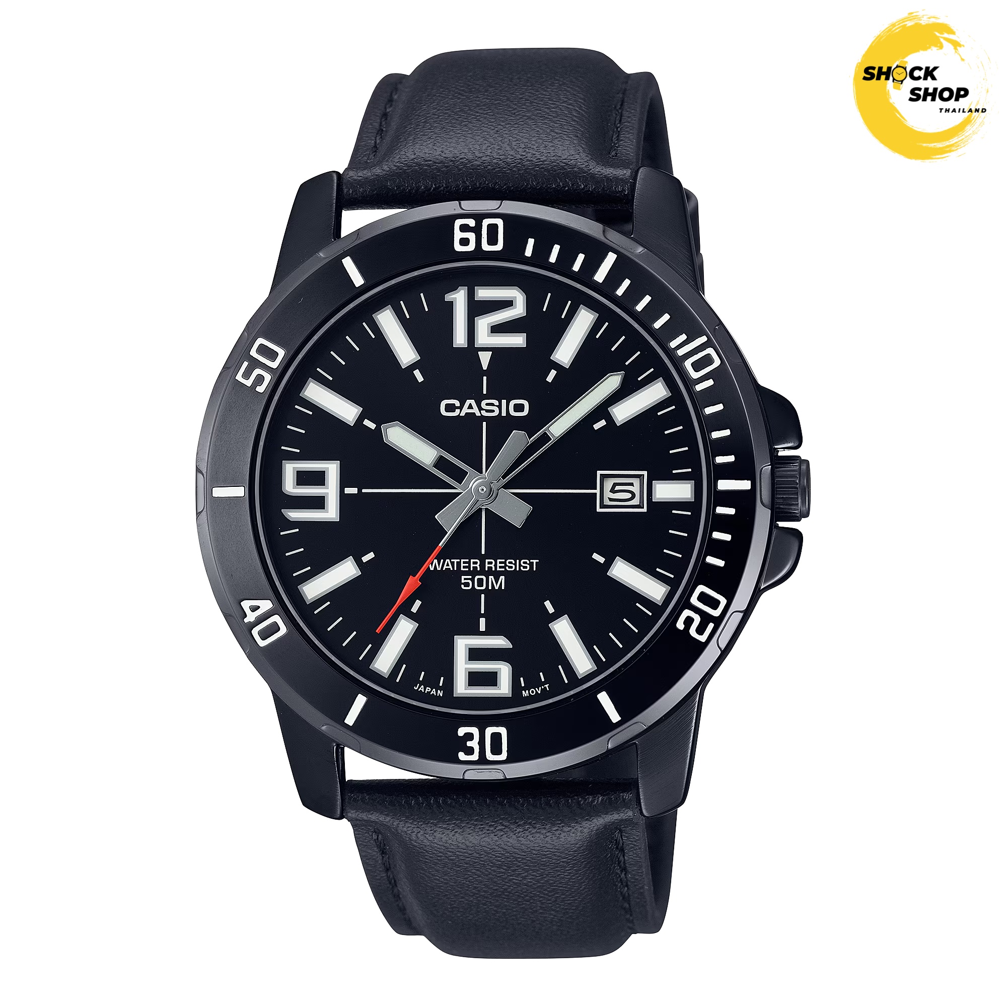 CASIO นาฬิกาผู้ชาย รุ่น MTP-VD01BL-1BV สายหนัง สีดำ คาสิโอ