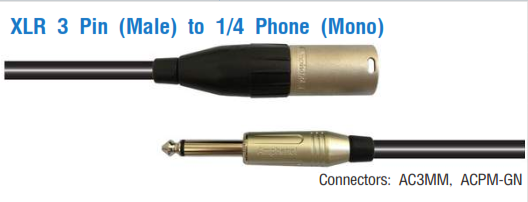 XLR 3 Pin (Male) to 1/4 Phone (Mono) ความยาว 1 เมตร