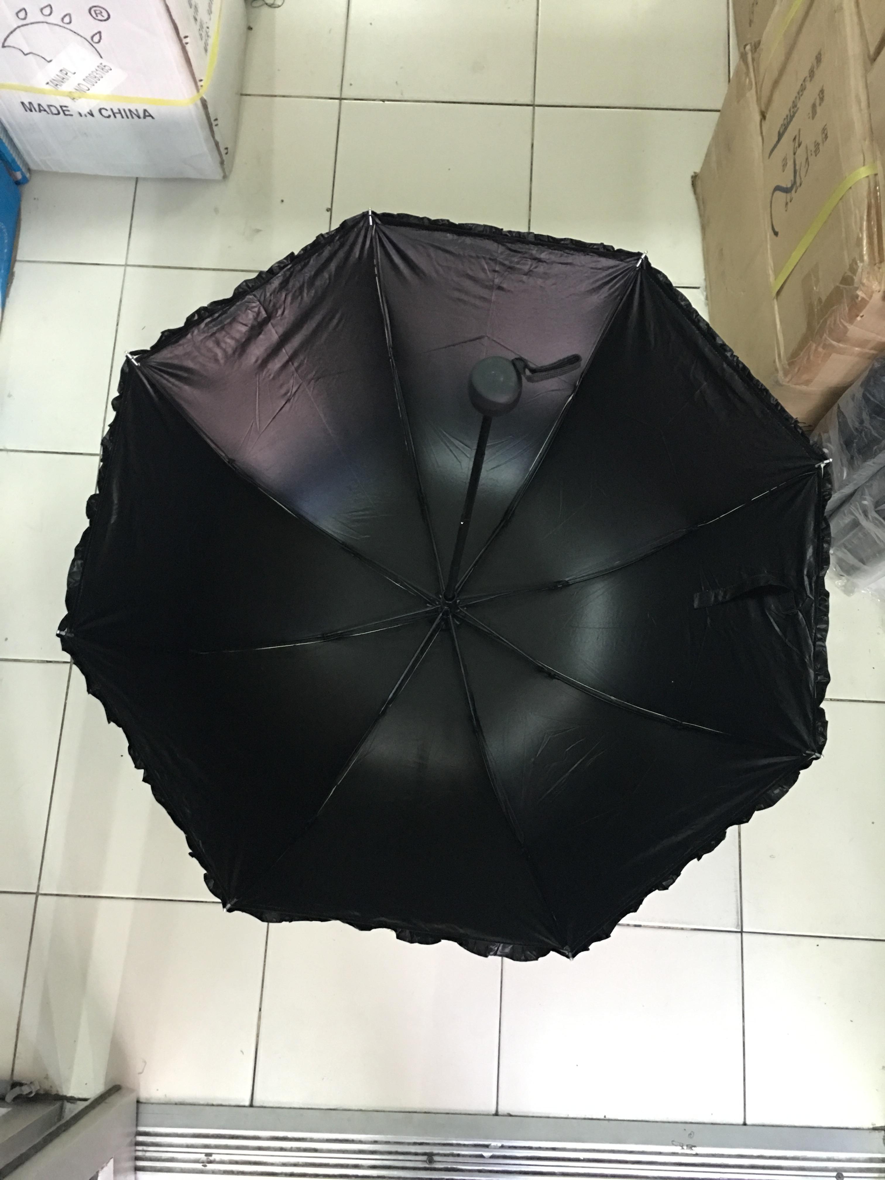 ร่มโค้งแฟชั่นรหัส657มีระบายยูวีสีดำ