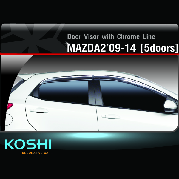 กันสาดคิ้วโครเมี่ยม Mazda2 2009-14 รุ่น 5 ประตู ยี่ห้อ Koshi