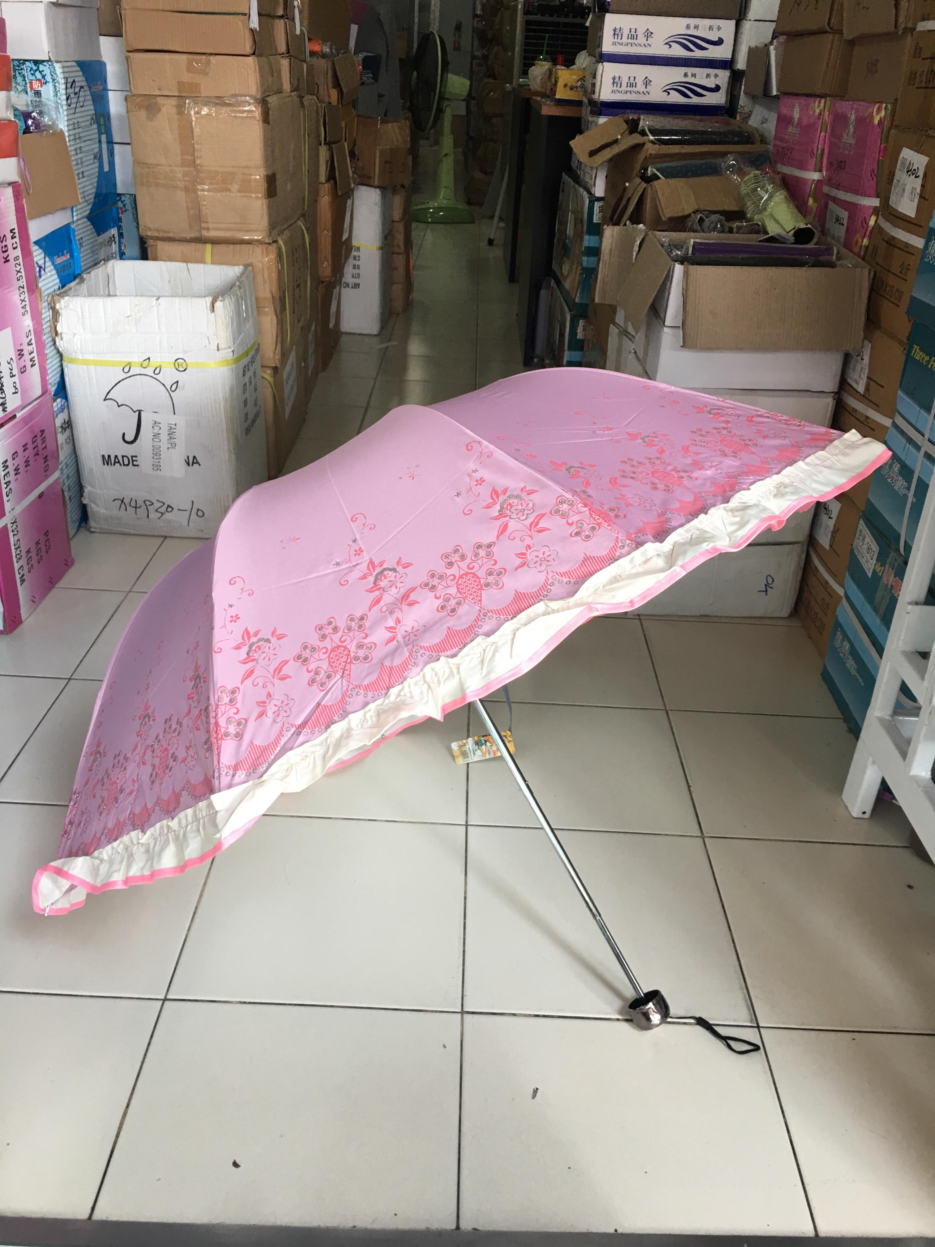 ร่มโค้งแฟชั่นมีระบาย ยูวี สีเงิน รหัส HJ A 387