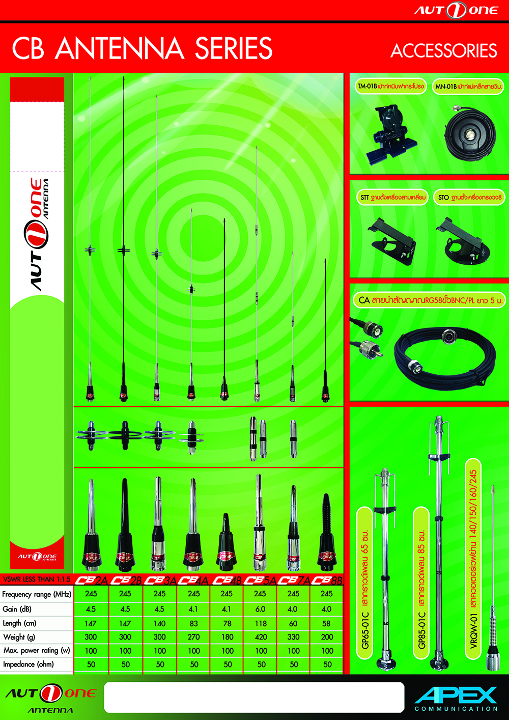 เสาวิทยุสื่อสาร VR-S08B คอยส์เงิน (AUTO-ONE VHF) ย่าน144-146mhz