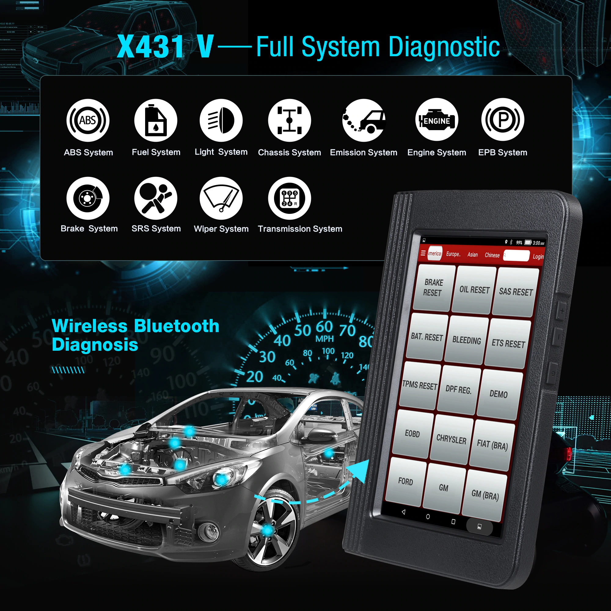 LAUNCH X431 V Bluetooth / Wi-Fi เครื่องมือวิเคราะห์รถยนต์ เครื่องสแกนรถยนต์ เครื่องมือวินิจฉัยรถยนต์ เครื่องสแกนโค้ด วิเคราะห์รถยนต์ อ่านโค้ดต่างๆ Code Reader Car Scanner Automotive Diagnostic Tool