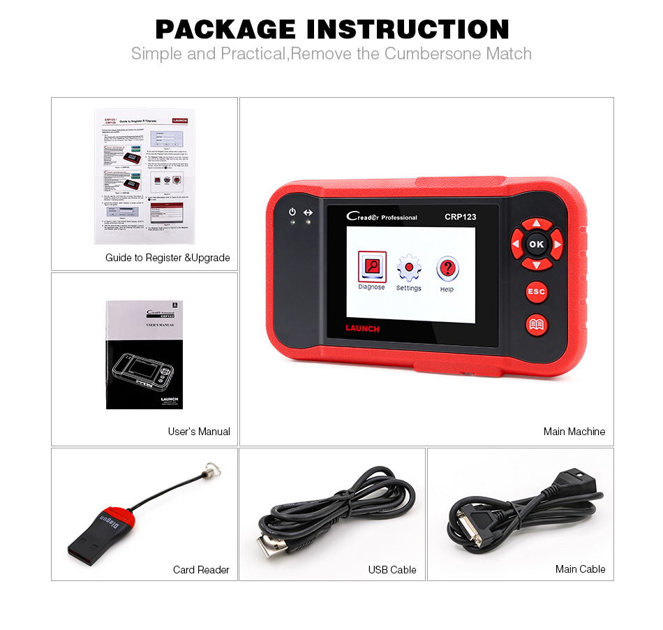 เครื่องสแกนโค้ด วิเคราะห์อาการรถยนต์ อ่านโค้ดต่างๆ Launch Creader CRP123 X431 OBD2 EOBD