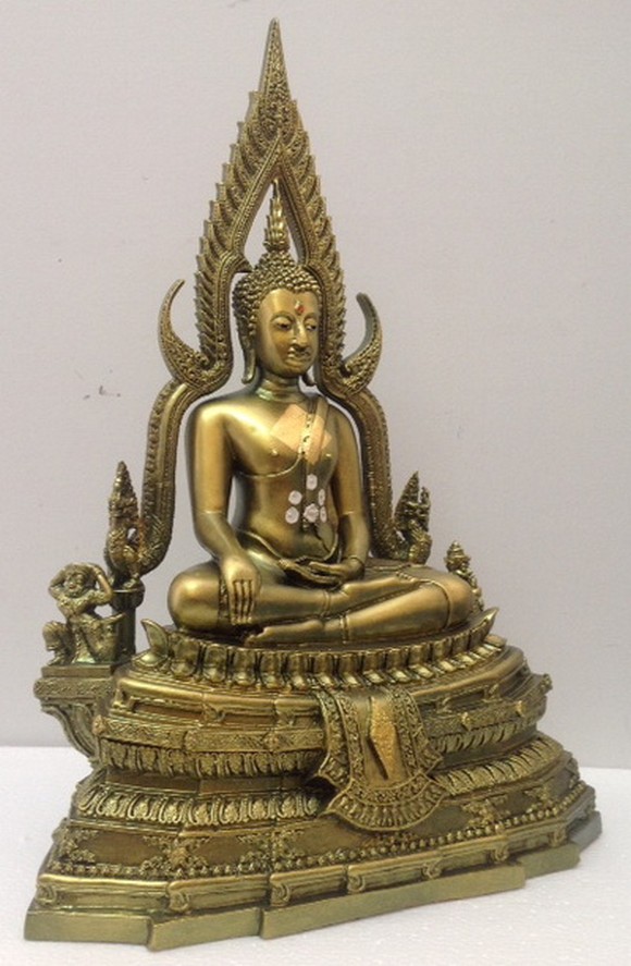 พระพุทธชินราช มวลสารผสมเหล็กน้ำพี้ สีเขียวราชาวดี 9นิ้ว