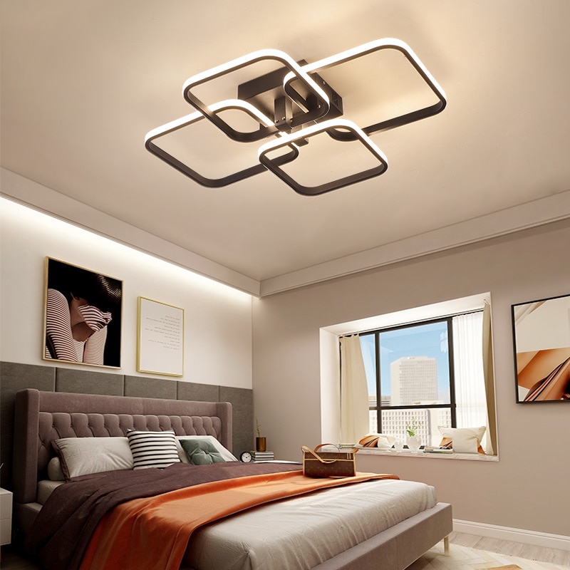 โคมไฟแขวน LED ( ขอบดำ) ขนาด4 วงสี่เหลี่ยม ย58 x ก46 ซม.ไฟเพดาน วงสี่เหลี่ยมซ้อน โคมไฟเพดาน ไฟระย้า ตกแต่ง บ้าน ห้องนอน สวยหรู ทันสมัย ทนทาน ประหยัดไฟ