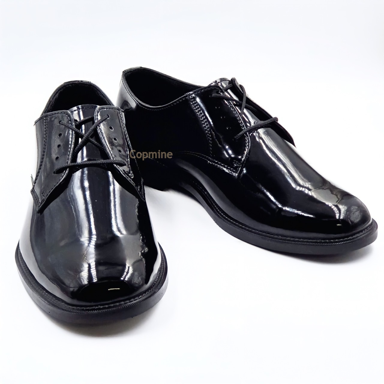 รองเท้าตำรวจ 5 รูร้อยเชือก หนัง PU แก้ว สวย เงางาม อย่างดี คุณภาพเยี่ยม รองเท้านักเรียน รองเท้าข้าราชการ รองเท้าคัทชู ยี่ห้อ Copmine