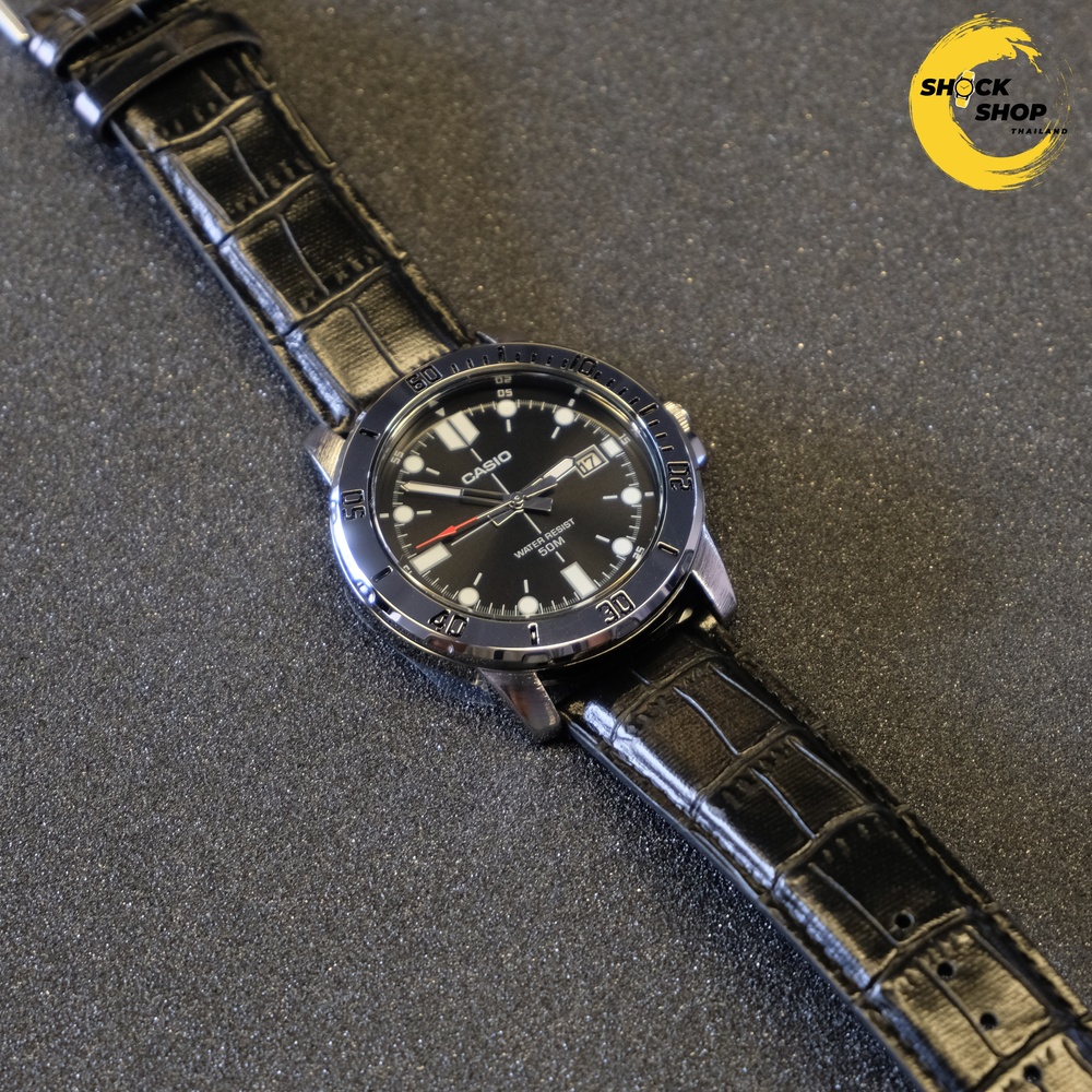 CASIO นาฬิกาผู้ชาย รุ่น MTP-VD01L-1EV สายหนัง สีดำ คาสิโอ