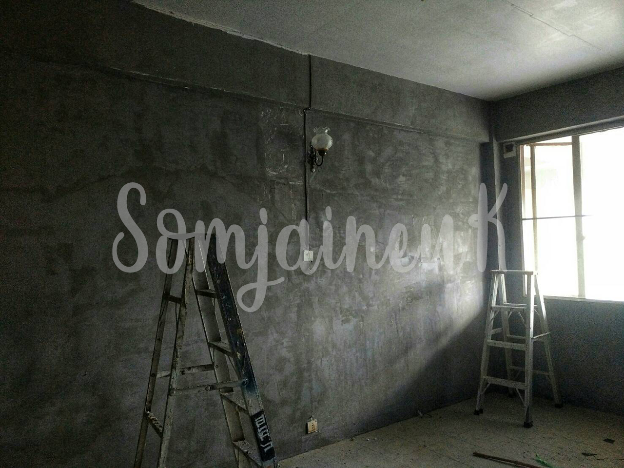 ฉาบผนังปูนลอฟท์ 1 รับแขก 1 ห้องนอน และฉาบลายอิฐ พื้นที่รวม 80 ตร.ม. @แฟลต ศรภ 17 รามอินทรา