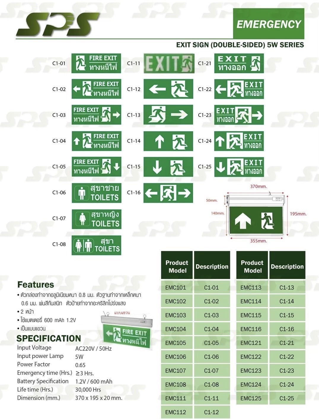 ป้ายไฟทางออกฉุกเฉิน ป้ายบอกทางหนีไฟ Fire Exit ป้ายหนีไฟ 2 หน้า ป้ายทางออก