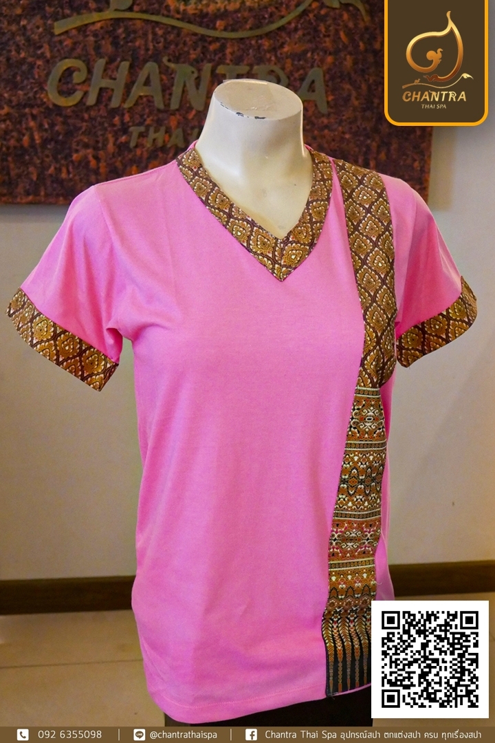 เสื้อยืดลายไทย สีชมพู