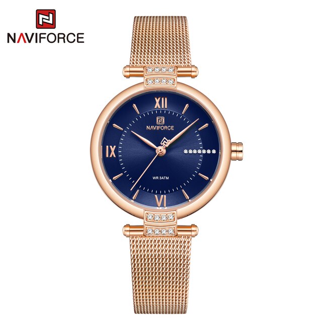 นาฬิกา Naviforce รุ่น NF5019 BU สีทองชมพู หน้าน้ำเงิน ของแท้ รับประกันศูนย์ 1 ปี ส่งพร้อมกล่อง และใบรับประกันศูนย์ ราคาถูกที่สุด