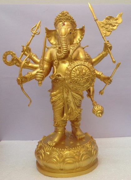 พระพิฆเนศ ปางปราบพญามาร 8 กร 9นิ้ว พ่นทอง