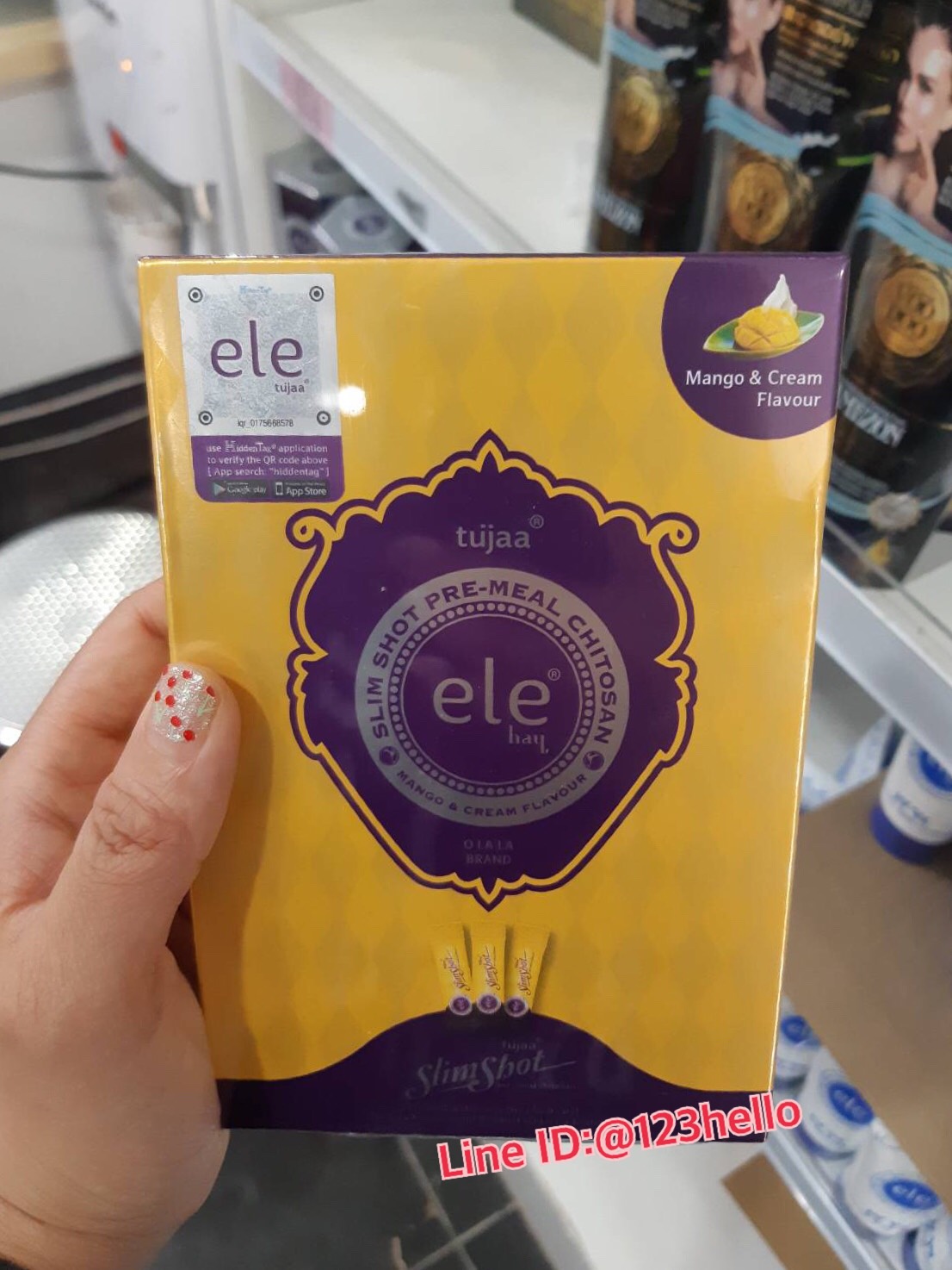 ele tujaa SLIM SHOT PRE-MEAL CHITOSAN MANGO & CREAM FLAVOUR O LA LA BRAND ผลิตภัณฑ์เสริมอาหาร อีแอลอี สลิมช็อต รสมะม่วง (ตรา โอ ลา ลา) 45 กรัม