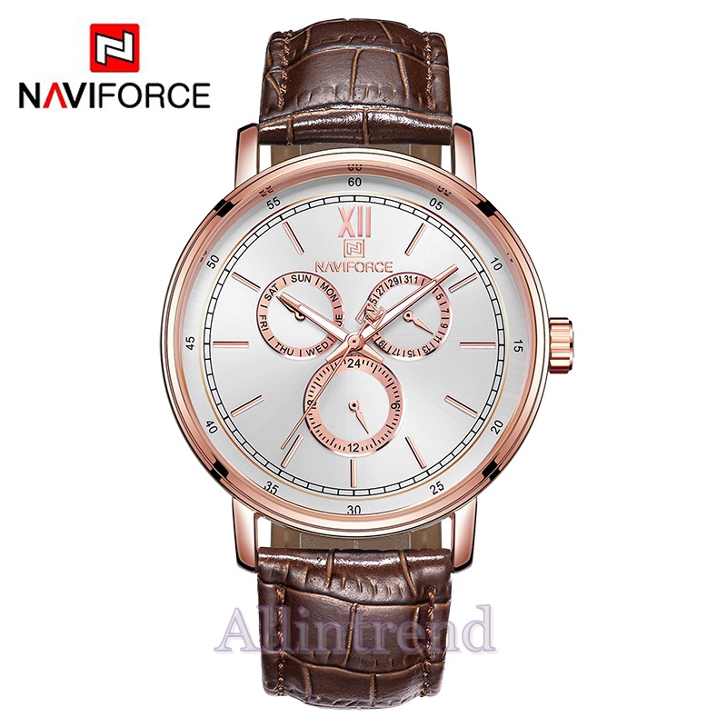 นาฬิกา Naviforce รุ่น NF3002 สีทองชมพู/น้ำตาล ของแท้ รับประกันศูนย์ 1 ปี ส่งพร้อมกล่อง และใบรับประกันศูนย์ ราคาถูกที่สุด