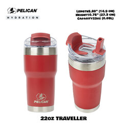 Pelican 22oz 650ml Traveler Tumbler - Brick Red - แก้วน้ำเก็บอุณหภูมิ เก็บความเย็น-ความร้อ เเท้💯 รับประกัน 1ปี