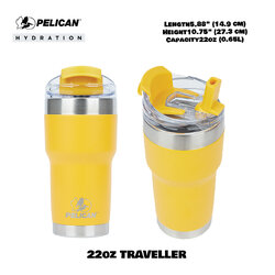 Pelican 22oz 650ml Traveler Tumbler - Yellow - แก้วน้ำเก็บอุณหภูมิ เก็บความเย็น-ความร้อ เเท้💯 รับประกัน 1ปี