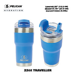 Pelican 22oz 650ml Traveler Tumbler - Azure - แก้วน้ำเก็บอุณหภูมิ เก็บความเย็น-ความร้อ เเท้💯 รับประกัน 1ปี
