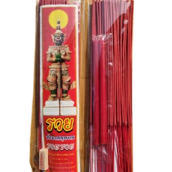 ธูป แถมเทียน+หวย 32cm. สีแดง ธูปไหว้ท้าวเวสสุวรรณ (แพ็คละ 10ซอง)