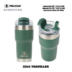 Pelican 22oz 650ml Traveler Tumbler - Hunter - แก้วน้ำเก็บอุณหภูมิ เก็บความเย็น-ความร้อ เเท้💯 รับประกัน 1ปี