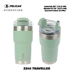 Pelican 22oz 650ml Traveler Tumbler - Sage - แก้วน้ำเก็บอุณหภูมิ เก็บความเย็น-ความร้อ เเท้💯 รับประกัน 1ปี