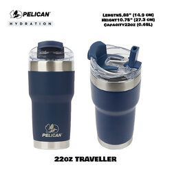 Pelican 22oz 650ml Traveler Tumbler - Midnight - แก้วน้ำเก็บอุณหภูมิ เก็บความเย็น-ความร้อ เเท้💯 รับประกัน 1ปี