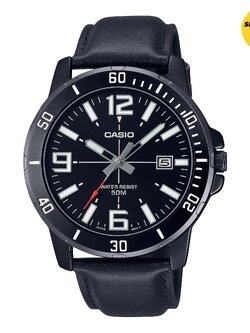 CASIO นาฬิกาผู้ชาย รุ่น MTP-VD01BL-1BV สายหนัง สีดำ คาสิโอ